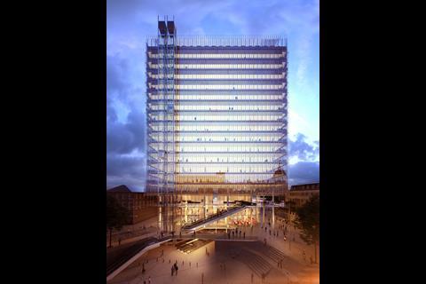 Renzo Piano's Paddington Cube at night